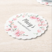 70誕生日ピンクさくらんぼブロッサムフローラ ペーパーコースター (アングル)