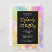 70誕生日ピンクと金ゴールドグラムファイアオパール 招待状 (正面)