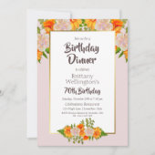 70誕生日ピンクオレンジ金ゴールドフローラパーティー 招待状 (正面)