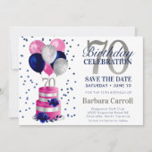 70誕生日ピンクケーキ日付を保存招待状 招待状 (正面)