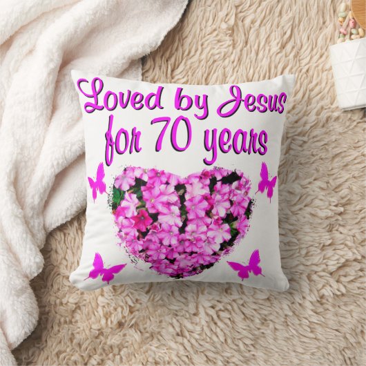70誕生日ピンクフローラ写真デザイン クッション (ブランケット)