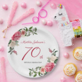 70誕生日ピンクホワイトエレガントフローラ植物学 ペーパープレート (パーティー)