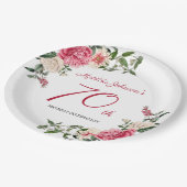 70誕生日ピンクホワイトエレガントフローラ植物学 ペーパープレート (アングル)