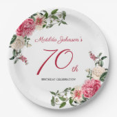 70誕生日ピンクホワイトエレガントフローラ植物学 ペーパープレート (正面)