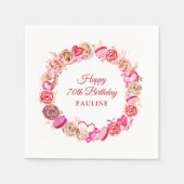 70誕生日ピンクローズ渦巻形のハートバレンタイン スタンダードカクテルナプキン (正面)