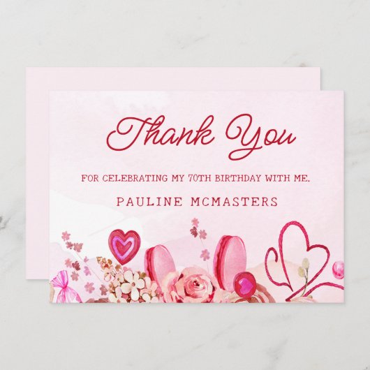 70誕生日ピンクローズ渦巻形のハート (正面/裏面)