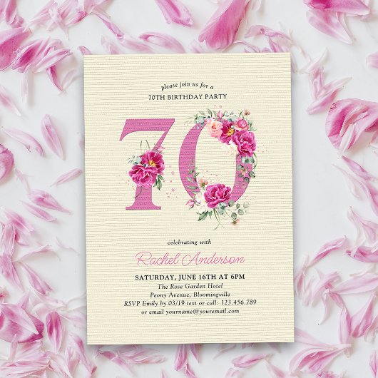 70誕生日ピンク牡丹フローラ番号70 招待状