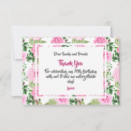70誕生日ピンク祝ローズありがとう サンキューカード
