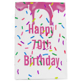 70誕生日ピンク色のアイシングに振りかける ミディアムペーパーバッグ (正面)