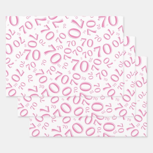 70誕生日ピンク&ホワイト番号模様70 ラッピングペーパーシート (セット)