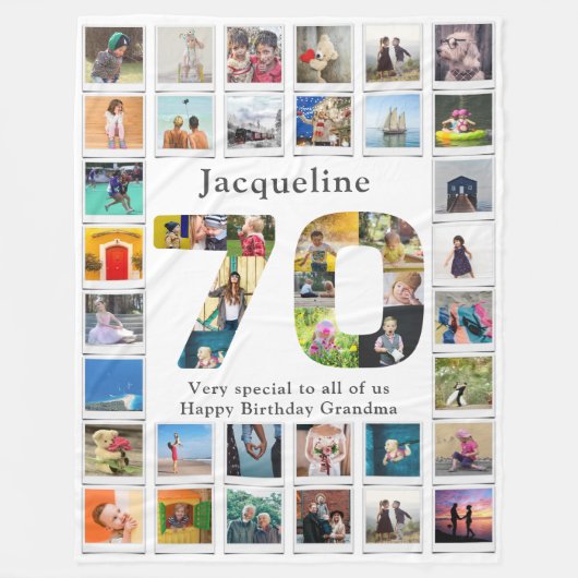 70誕生日ファミリー写真テンプレート大 フリースブランケット (正面)