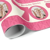 70誕生日フォトおもしろいクリームピンク ラッピングペーパー (ロールコーナー)