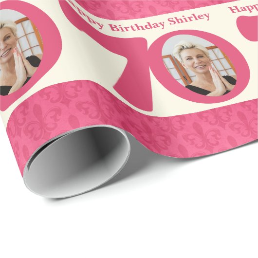 70誕生日フォトおもしろいクリームピンク ラッピングペーパー (ロールコーナー)
