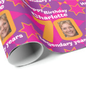 70誕生日フォトおもしろい女の子ピンクのギフトラップ ラッピングペーパー (ロールコーナー)