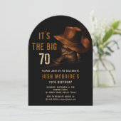 70誕生日フォトカウボーイ素朴ハットブーツ 招待状 (スタンド正面)