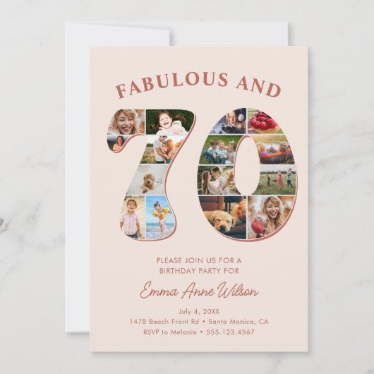 70誕生日フォトコラージュエレガントとタイムレス 招待状 (正面)