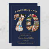 70誕生日フォトコラージュエレガントとタイムレス 招待状 (正面/裏面)