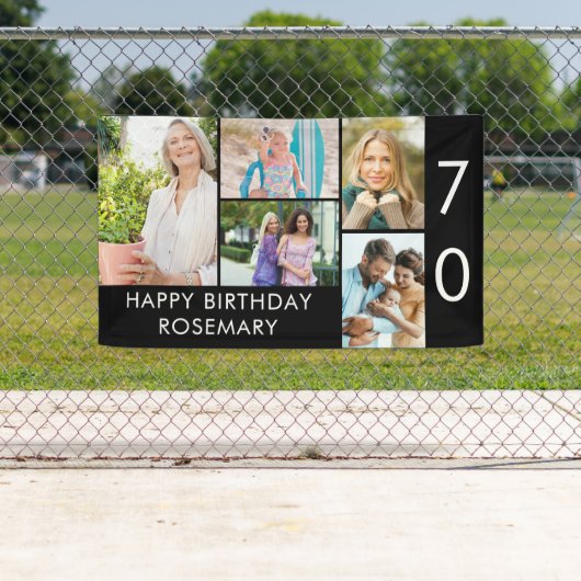 70誕生日フォトコラージュ5写真白黒 横断幕 (インサイチュ)