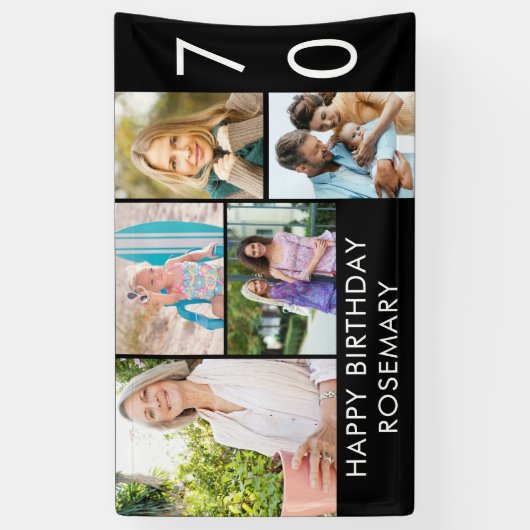 70誕生日フォトコラージュ5写真白黒 横断幕 (縦)