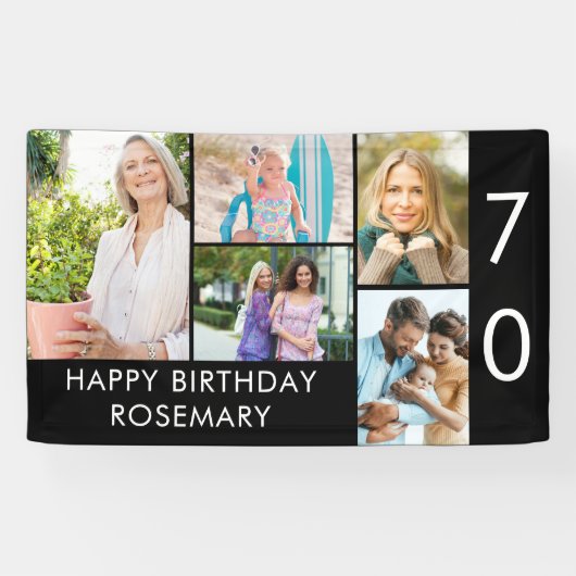 70誕生日フォトコラージュ5写真白黒 横断幕 (横)