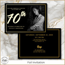 70誕生日フォトブラックフェイク金ゴールドリーフエレガント