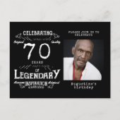 70誕生日フォトブラックヴィンテージ誕生日招待状 ポストカード (正面)