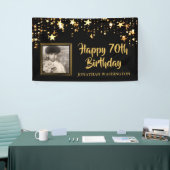 70誕生日フォトブラック金ゴールド星パーソナライズされた 横断幕 (トレードショー)