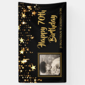 70誕生日フォトブラック金ゴールド星パーソナライズされた 横断幕 (縦)