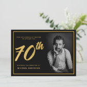 70誕生日フォトブラック金ゴールド 招待状 (スタンド正面)