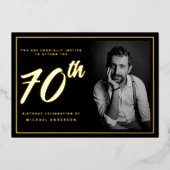 70誕生日フォトブラック金ゴールド 箔招待状 (正面)
