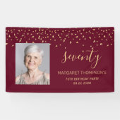 70誕生日フォト金ゴールド三角形バーガンディ 横断幕 (横)