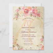 70誕生日フローラピンクローゼス金ゴールドきらめくパーティー 招待状 (正面)