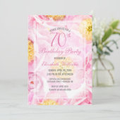 70誕生日フローラピンク牡丹ウォーター色パーティー 招待状 (スタンド正面)