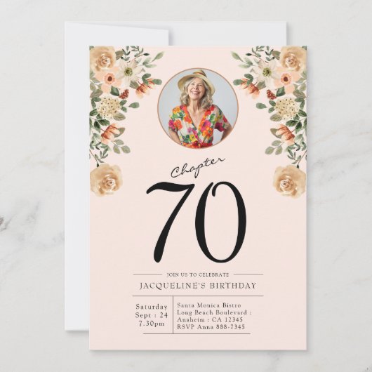 70誕生日フローラ写真パーティー 招待状 (正面)