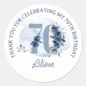 70誕生日フローラ番号沿岸ブルーありがとう ラウンドシール (正面)