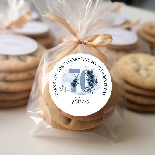 70誕生日フローラ番号沿岸ブルーありがとう ラウンドシール