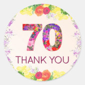 70誕生日フローラ花エレガント70年ピンク ラウンドシール (正面)