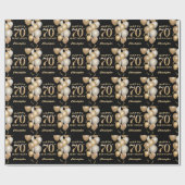70誕生日ブラックと金ゴールドグリッターバルーン ラッピングペーパー (フラット)