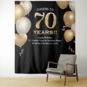 70誕生日ブラックと金ゴールドフォトブースの背景 タペストリー (インサイチュ)