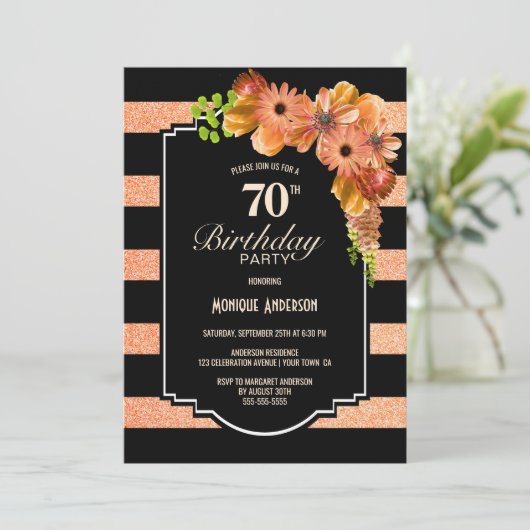 70誕生日ブラックコーストライプのラルフローラパーティー 招待状 (スタンド正面)