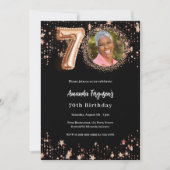 70誕生日ブラックバラ金ゴールドフォトスターズ高級 招待状 (正面)