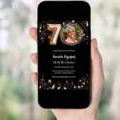 70誕生日ブラックバラ金ゴールドフォトスターズ高級 招待状