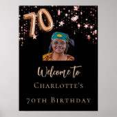 70誕生日ブラックバラ金ゴールドフォトスター歓迎 ポスター (正面)