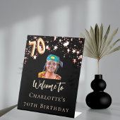 70誕生日ブラックバラ金ゴールドフォトスター歓迎 台座サイン