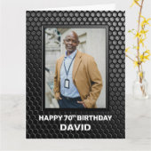 70誕生日ブラック幾何学模様カスタム写真 カード (黄色い花)