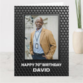 70誕生日ブラック幾何学模様カスタム写真 カード (正面)