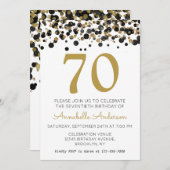 70誕生日ブラック金ゴールドグリッタースパークル紙吹雪 招待状 (正面/裏面)