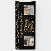 70誕生日ブラック金ゴールドストリングライト写真 横断幕 (縦)