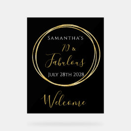 70誕生日ブラック金ゴールドバースデーパーティーへようこそ アクリルサイン