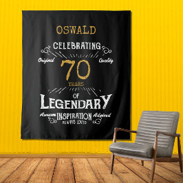 70誕生日ブラック金ゴールド伝説的なフォトバックグラウンド タペストリー